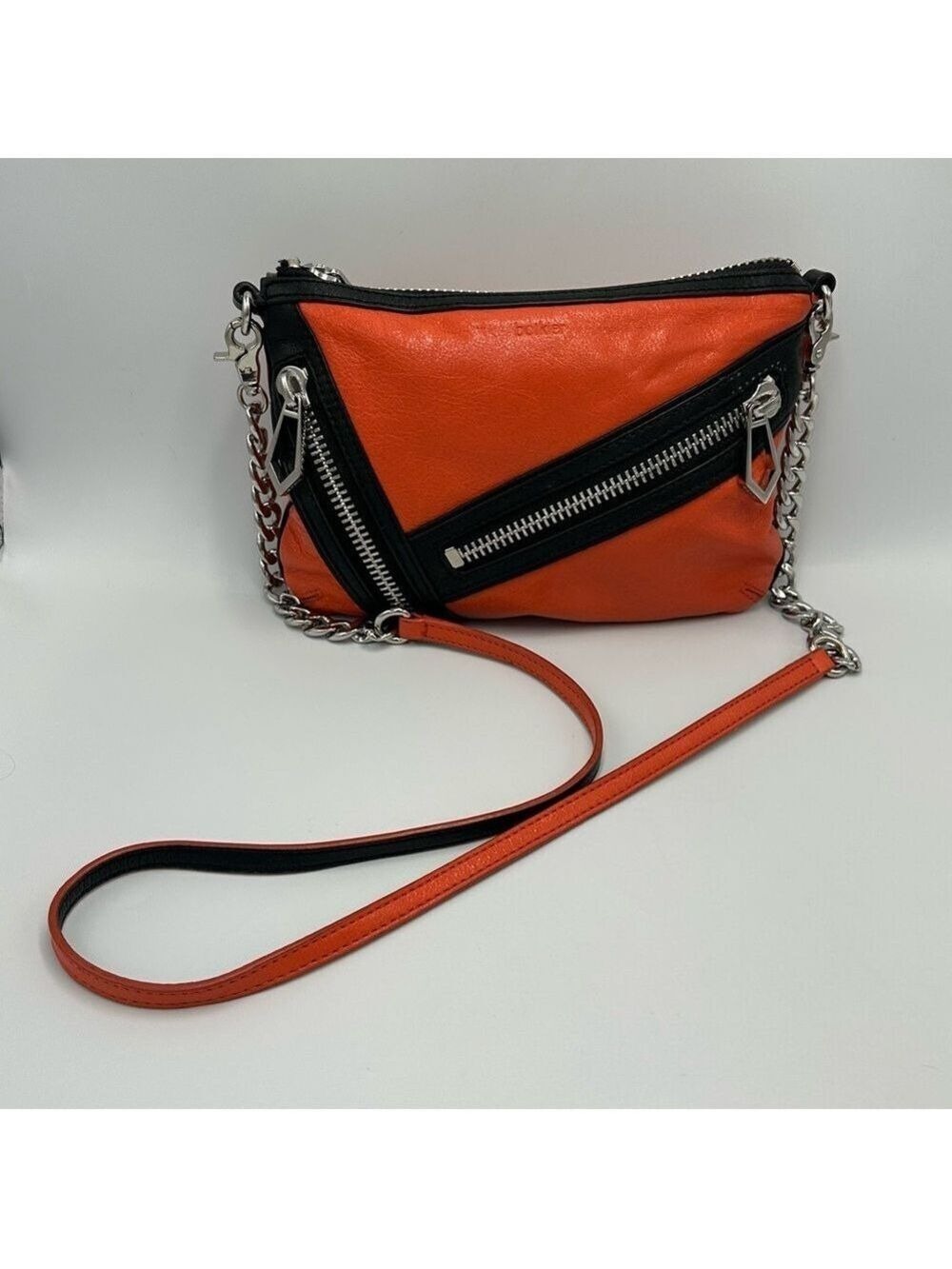 Botkier CRUZ Crossbody Hand Bag Orange Leather Chrome Chain and Zippers - Picture 9 of 15